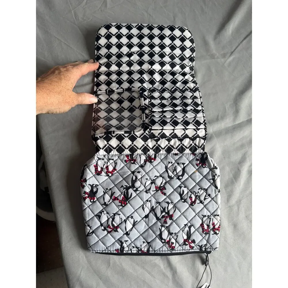 Vera Bradley Brush & Cosmetic Case Playful Penguins Gray NWT